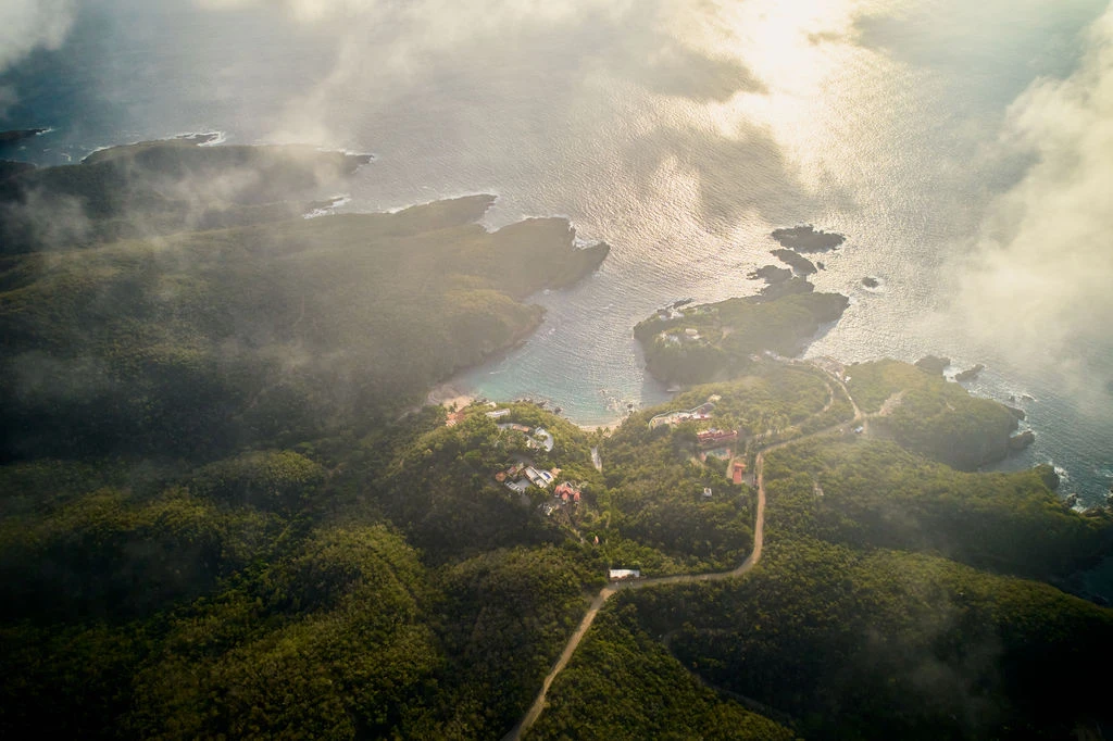 Aerial view of the Careyes coastline through cloud