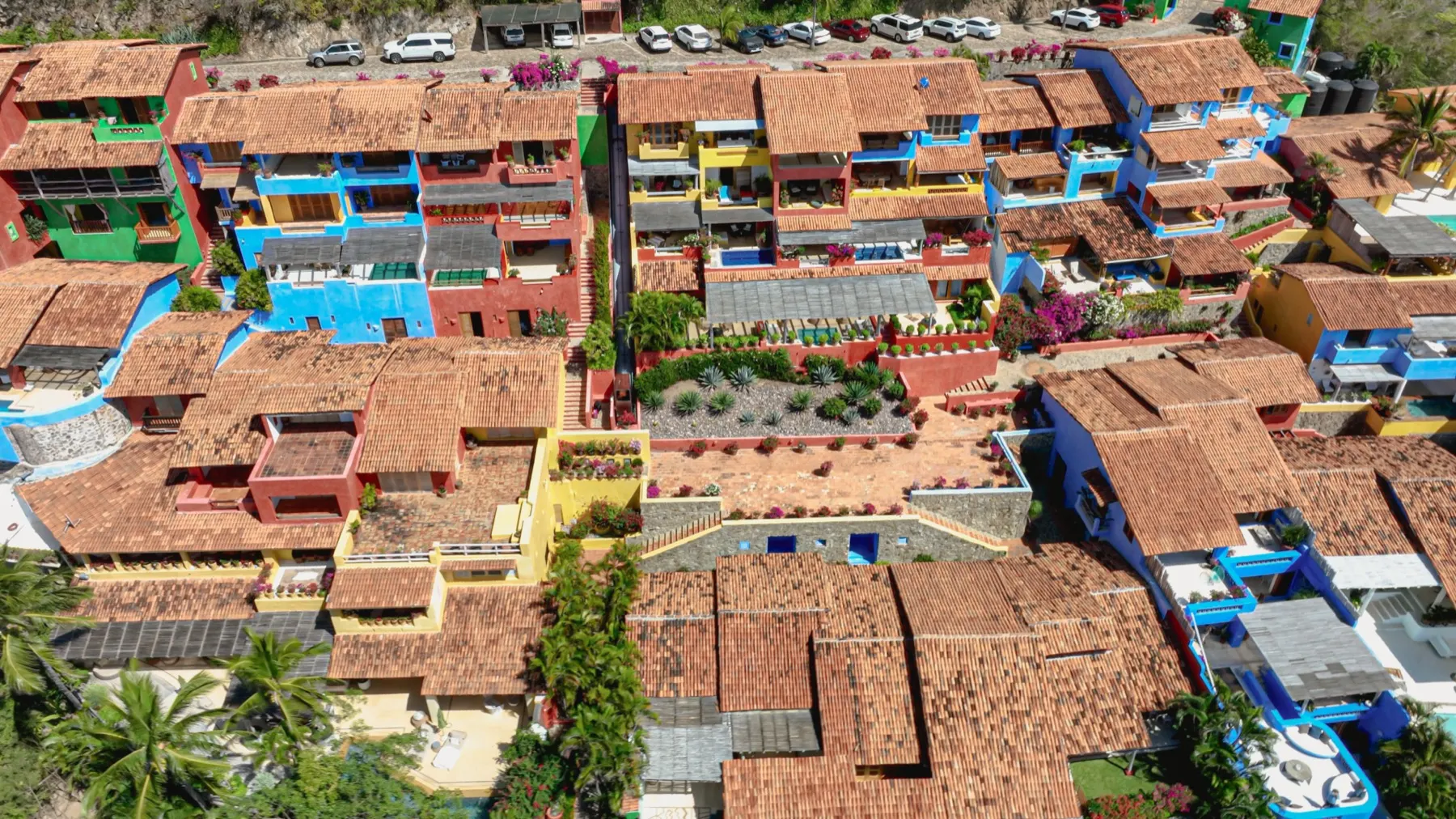 Colourful houses of the Careyes community on the hillside