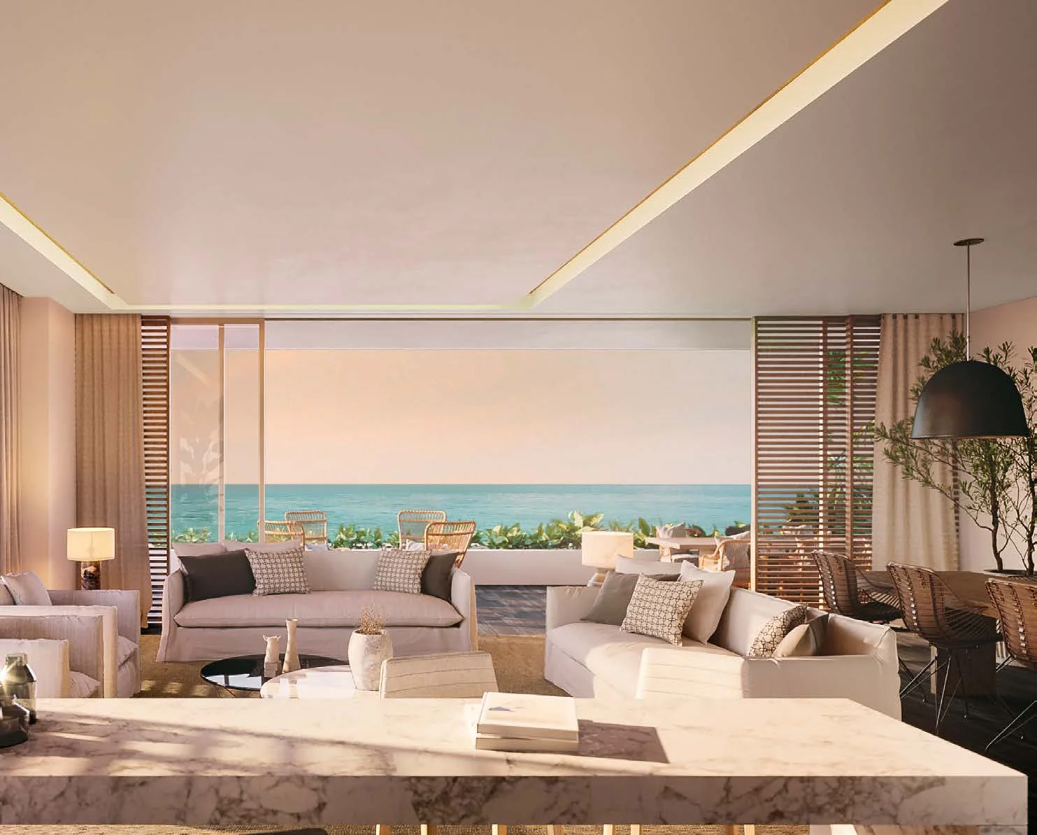 Oceanfront living room at SHA Residences Mexico